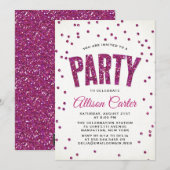 Feest met hete roze glitters confetti kaart (Voorkant / Achterkant)