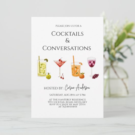 Feest met leuke cocktails en gesprekken kaart (Staand voorkant)