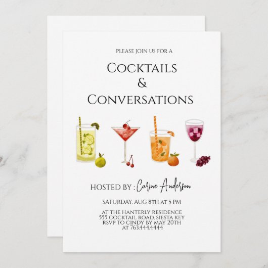 Feest met leuke cocktails en gesprekken kaart (Voorkant / Achterkant)