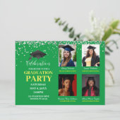 Feest met meerdere foto's groen en geel Afstudeerf Kaart (Staand voorkant)
