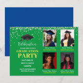 Feest met meerdere foto's groen en geel Afstudeerf Kaart (Voorkant / Achterkant)
