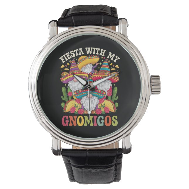 Feest met mijn Gnomigos-kabouter Cinco De Mayo Horloge (Voorkant)
