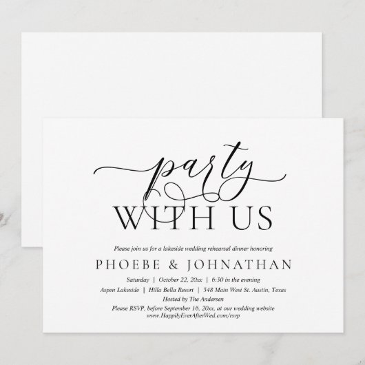feest met ons, Classy Wedding Rehearsal Dinner Kaart (Voorkant / Achterkant)