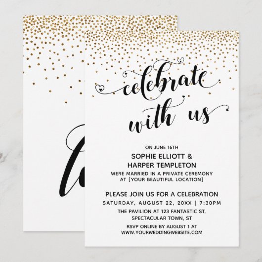 Feest met ons Ontvangst-alleen Gouden Confetti Kaart (Voorkant / Achterkant)