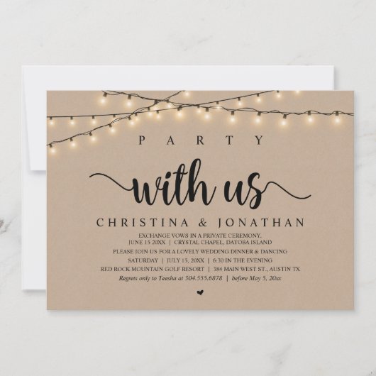 Feest met ons, rustieke bruiloft diner Elopement Kaart (Voorkant)