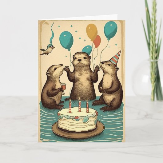 Feest met Otters Birthday Wenskaart Kaart (Voorkant)