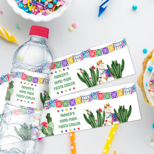 Feest met Papel Picado-vlaggenlijn en Cactus Waterfles Etiket