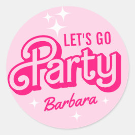 Feest met Roze Glitters en Naam naar Keuze Ronde Sticker