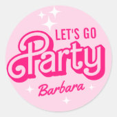 Feest met Roze Glitters en Naam naar Keuze Ronde Sticker (Voorkant)