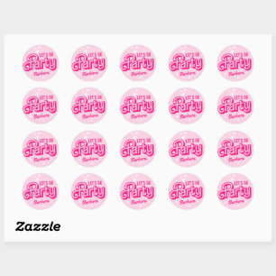 Feest met Roze Glitters en Naam naar Keuze Ronde Sticker