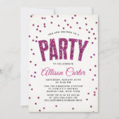 Feest met roze glitterspetters kaart (Voorkant)