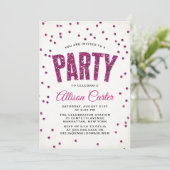Feest met roze glitterspetters kaart (Staand voorkant)