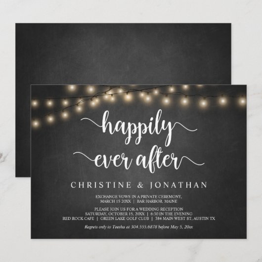 Feest na 'Happily Ever After', slingerlicht, elope Kaart (Voorkant / Achterkant)