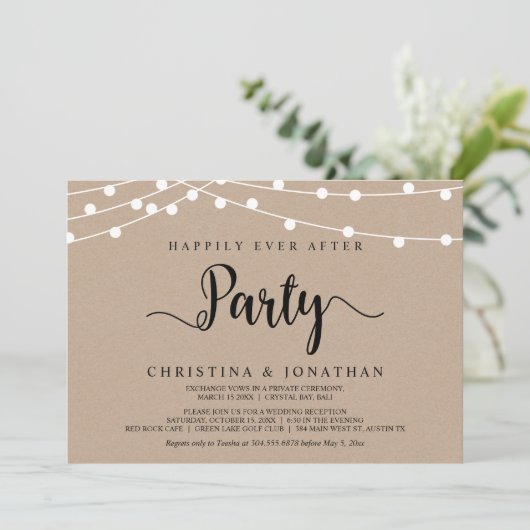 Feest na 'Happily Ever After', String Lights Elope Kaart (Staand voorkant)