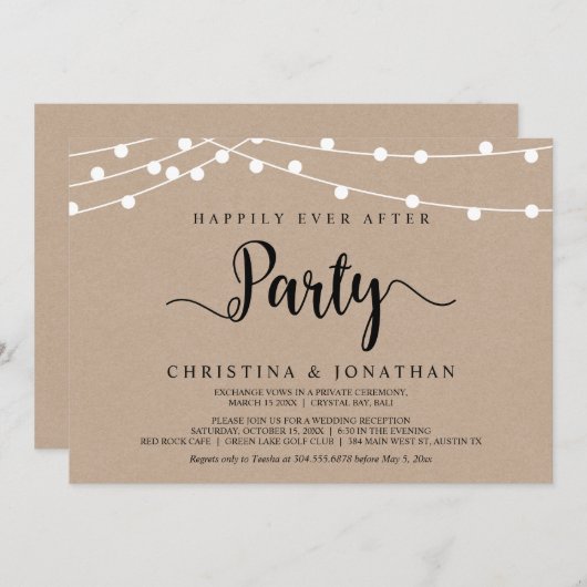 Feest na 'Happily Ever After', String Lights Elope Kaart (Voorkant / Achterkant)