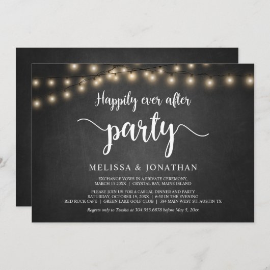 Feest na 'Happily Ever After', String Lights Elope Kaart (Voorkant / Achterkant)