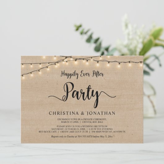 Feest na 'Happily Ever After', String Lights Elope Kaart (Staand voorkant)