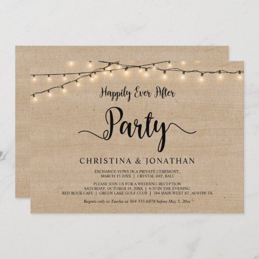 Feest na 'Happily Ever After', String Lights Elope Kaart (Voorkant / Achterkant)