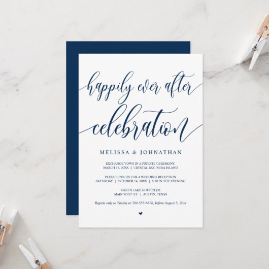 Feest na 'Happily Ever After', Zwart, Elopement Kaart (Voorkant / Achterkant in situ)