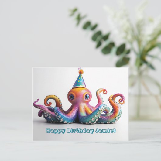 Feest Octopus - Leuke Verjaardagsontwerp  Briefkaart (Staand voorkant)