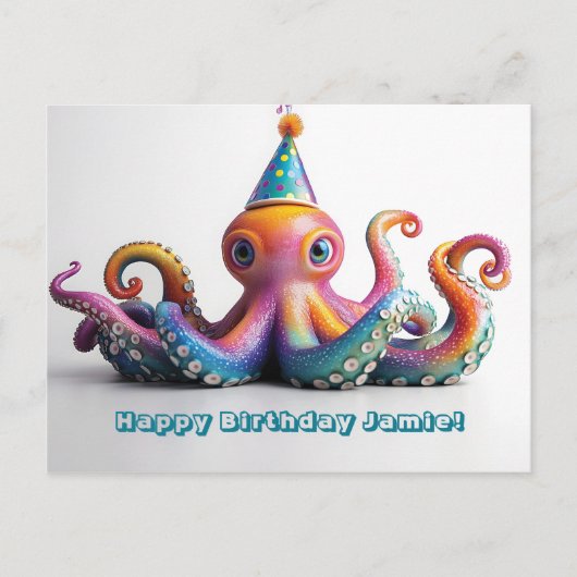 Feest Octopus - Leuke Verjaardagsontwerp Briefkaart (Voorkant)