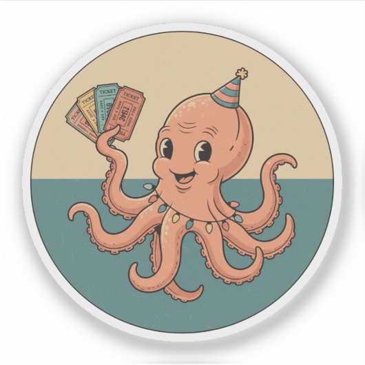 Feest Octopus met Carnavalskaartjes - Retro Plezie Sticker (Voorkant)