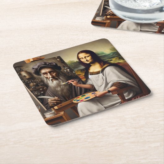 Feest Onderzetter: Mona Does da Vinci Kartonnen Onderzetters (Schuin)