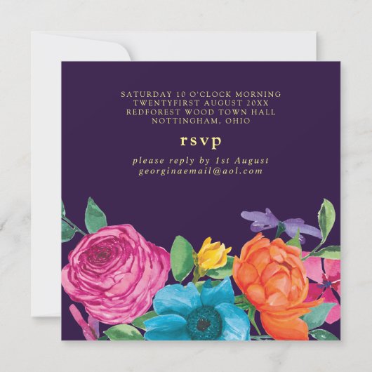 Feest onze trouwdag paarse oranje roze bloemen kaart (Achterkant)