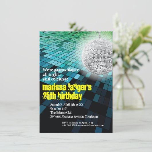 Feest op de dansvloer en onder de spiegelbol kaart (Staand voorkant)