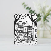 Feest op het terras Whimsical City Hand Drawn Briefkaart (Staand voorkant)