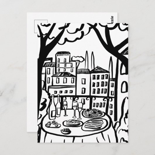 Feest op het terras Whimsical City Hand Drawn Briefkaart (Voorkant / Achterkant)