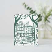 Feest op het terras Whimsical City Hand Drawn Briefkaart (Staand voorkant)