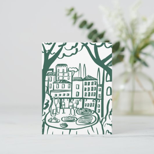 Feest op het terras Whimsical City Hand Drawn Briefkaart (Staand voorkant)