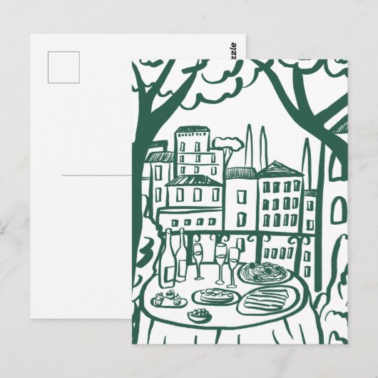 Feest op het terras Whimsical City Hand Drawn Briefkaart (Voorkant / Achterkant)