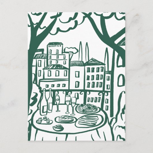 Feest op het terras Whimsical City Hand Drawn Briefkaart (Voorkant)