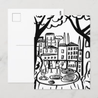 Feest op het terras Whimsical stad Handgetekend