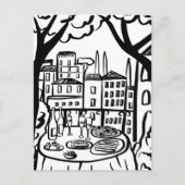 Feest op het terras Whimsical stad Handgetekend Briefkaart (Voorkant)
