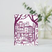 Feest op het terras Whimsical stad Handgetekend Briefkaart (Staand voorkant)