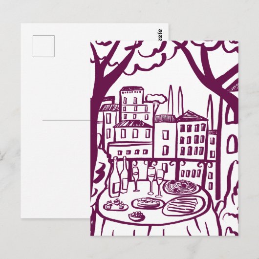 Feest op het terras Whimsical stad Handgetekend Briefkaart (Voorkant / Achterkant)