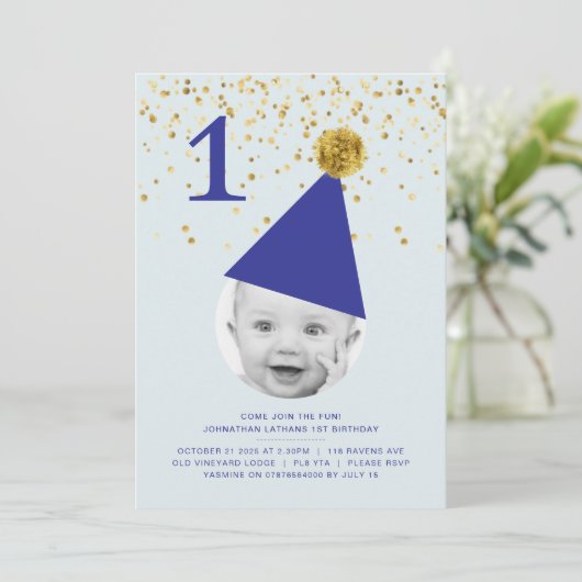 Feest Pet - 1e verjaardag Uitnodiging (Staand voorkant)