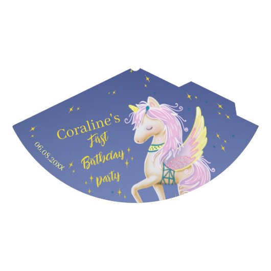 Feest Pet voor de eerste verjaardag met eenhoorn. Feesthoedjes (Voorkant)