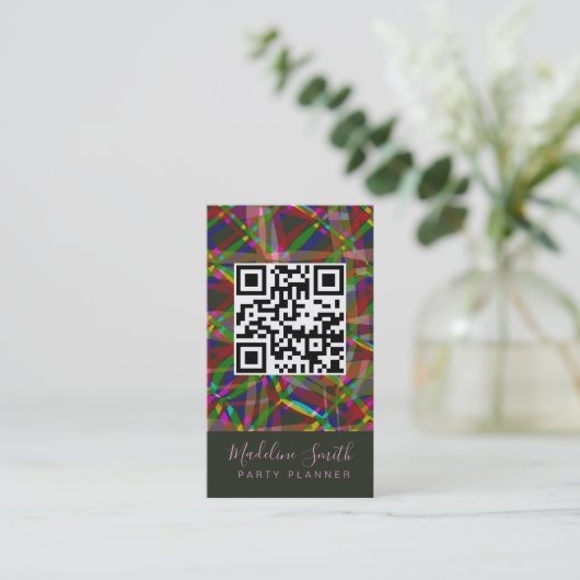 Feest Planner Streamers QR Code Visitekaartje (Staand voorkant)