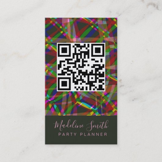 Feest Planner Streamers QR Code Visitekaartje (Voorkant)