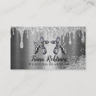 Feest planner zilver glitter ballon visitekaartje