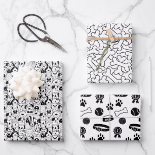Feest Pooch Zwart en Wit Inpakpapier Vel