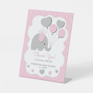 Feest Roze grijze toon Olifant Baby Shower Meisje Reclamebord Met Voetstuk