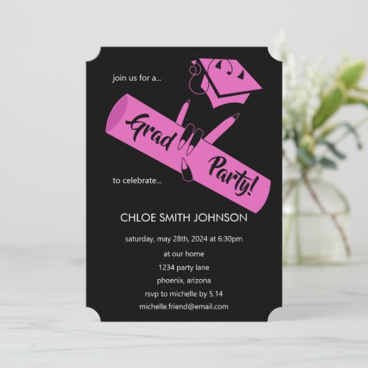 Feest! Roze Kaart (Staand voorkant)