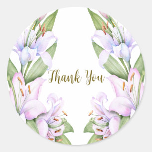 Feest Roze Lelie Bloemen Gouden Frame Mooie Ronde Sticker