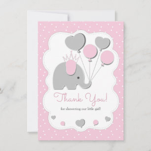 Feest Roze Olifant Baby Shower Meisje Bedankkaart