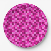 Feest Roze Pixels Papieren Borden, Feest Borden